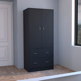 Black Armoire with Double Doors, 2 Drawers, Hanging Rod