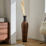 Hand-Woven PVC Rattan Floor Vase, 39 Inch Tall Black Gray Decorative Vase