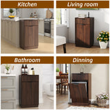 Walnut Woodgrain Tilt-Out Trash Can Cabinet Wave Drawer
