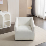 Swivel Barrel Armchair - Chenille Upholstered - Round Metal Base
