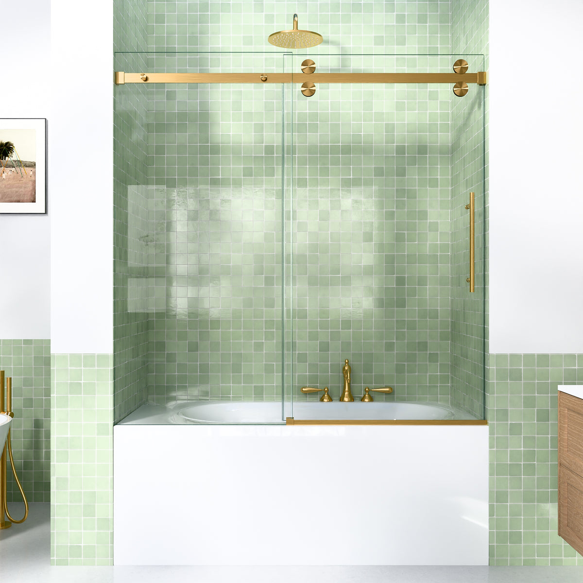 56-60"W x 60"H Frameless Sliding Tub Shower Door Enclosure