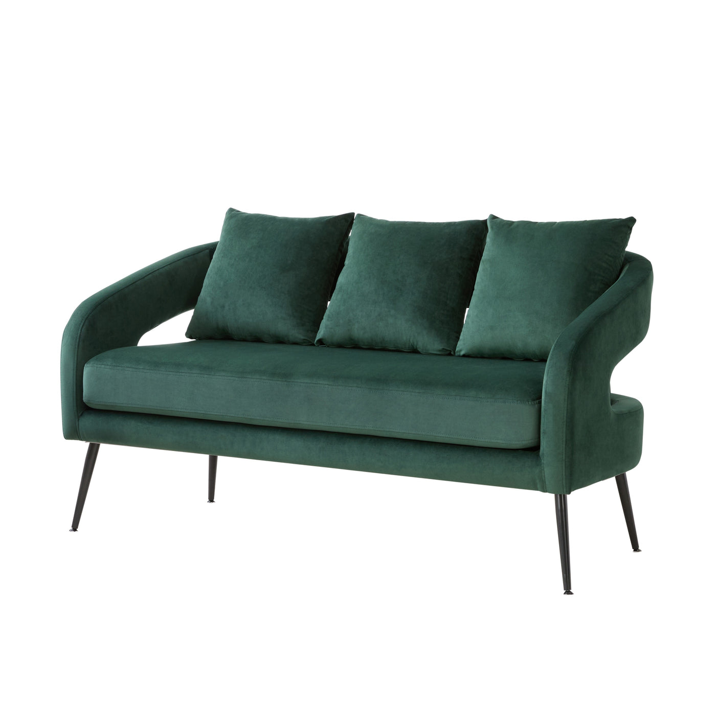 Green Velvet Loveseat Settee with Pillows and Metal Legs