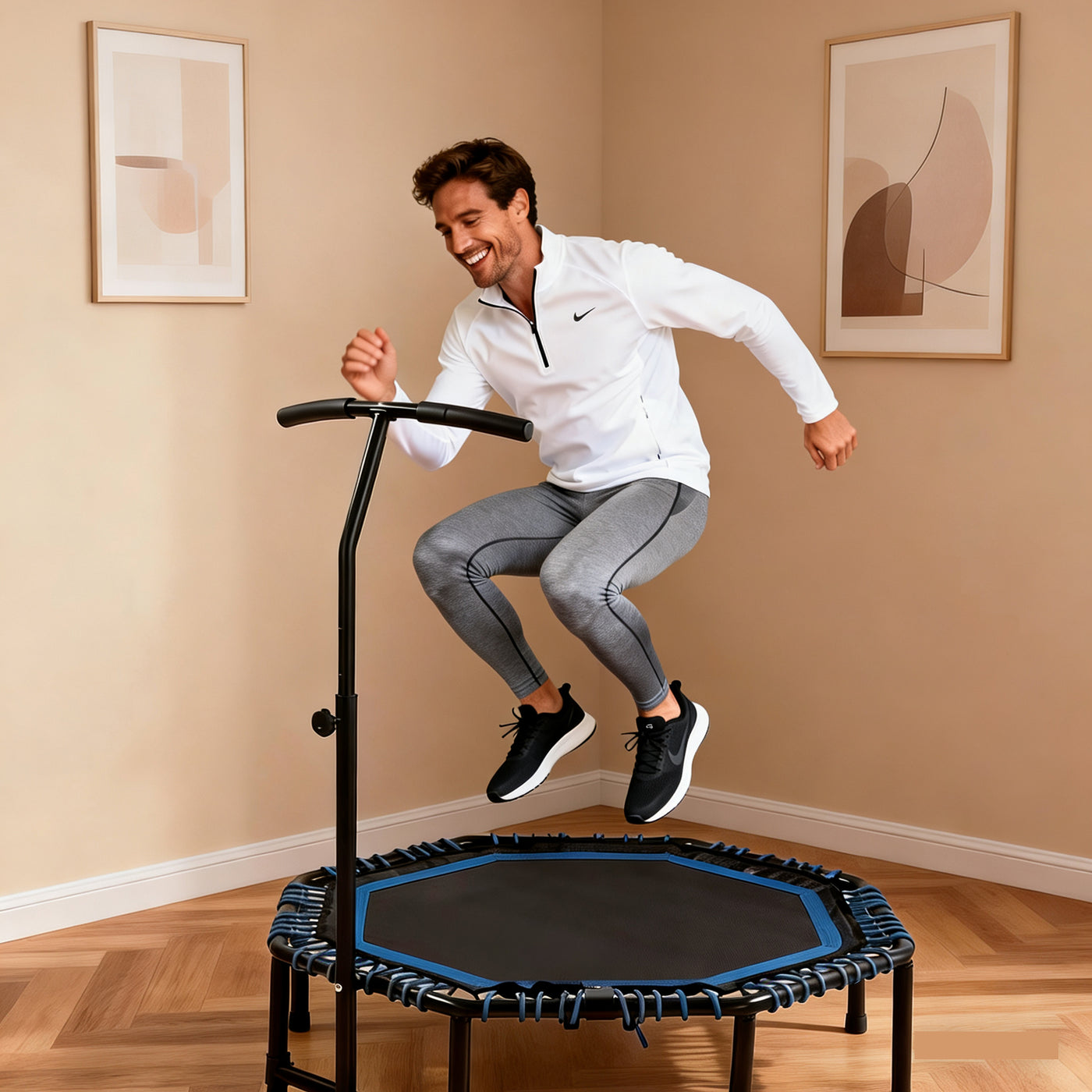 48" Foldable Fitness Trampoline with Handlebar, 450lbs Capacity