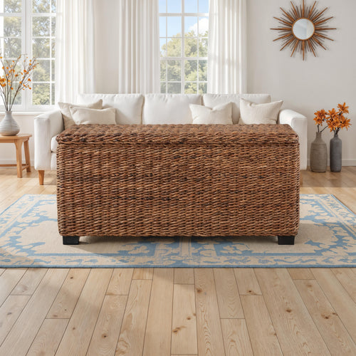 Woven Rattan Wicker Storage Trunk Banana Leaf Solid Wood
