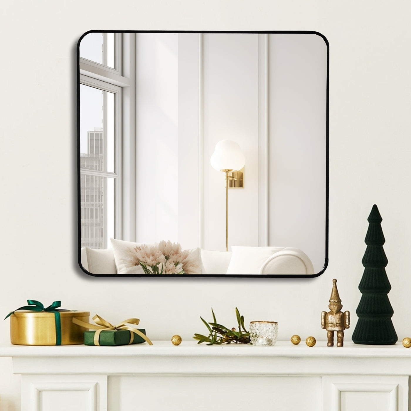 36" x 36" Black Metal Framed Square Bathroom Wall Mirror