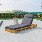 Acacia Wood Lounge Chaise Set With Headrest, Water-Resistant Cushions
