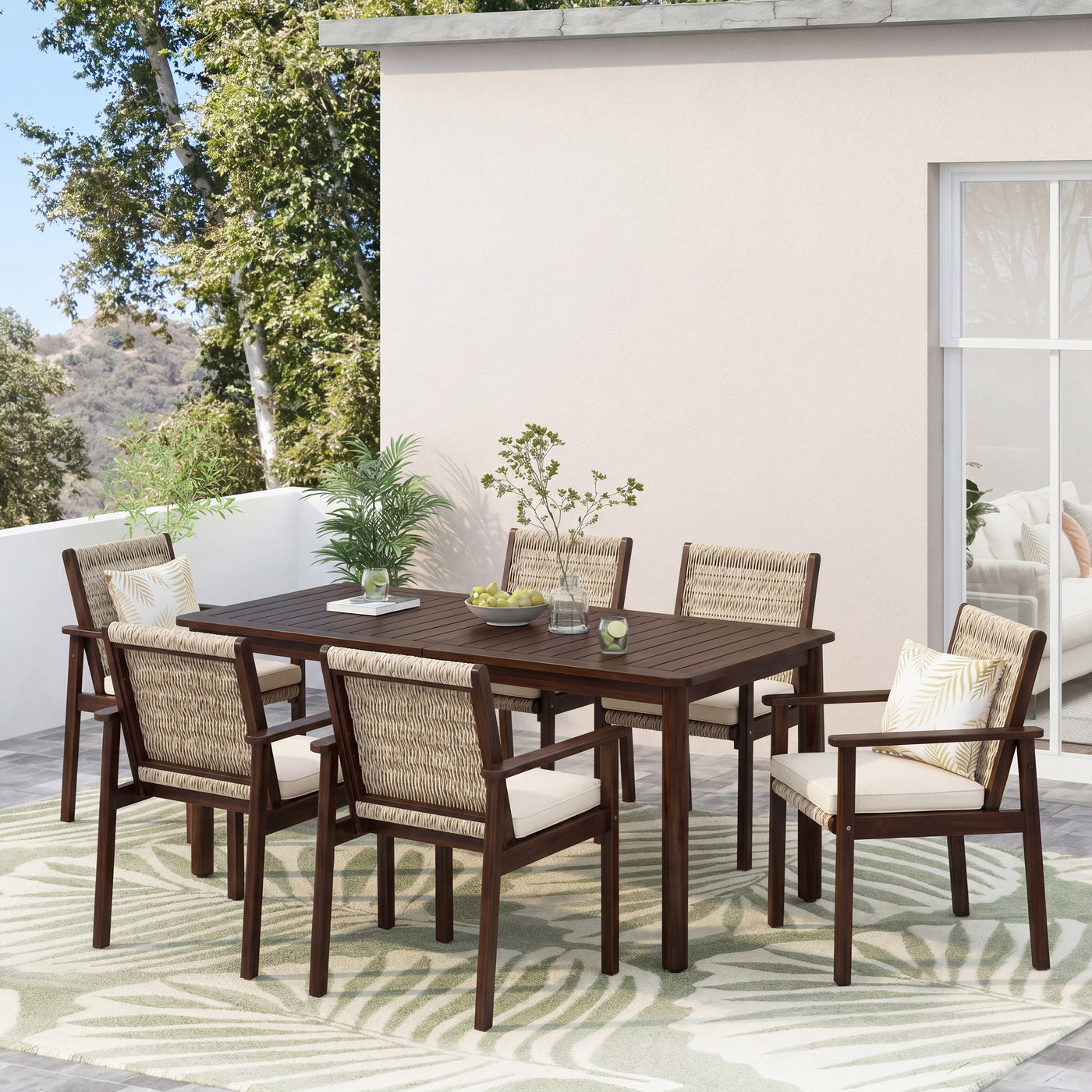 7 Piece Acacia Wood Outdoor Dining Set with Cushions