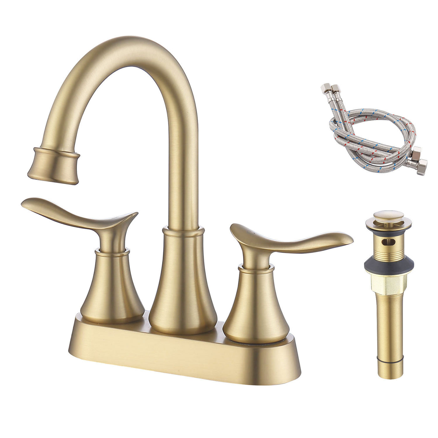 2-Handle 4-Inch Brushed Gold Bathroom Faucet with Pop-up Drain