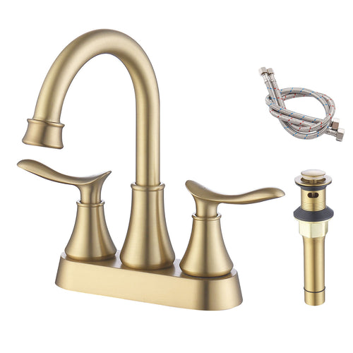 2-Handle 4-Inch Brushed Gold Bathroom Faucet with Pop-up Drain