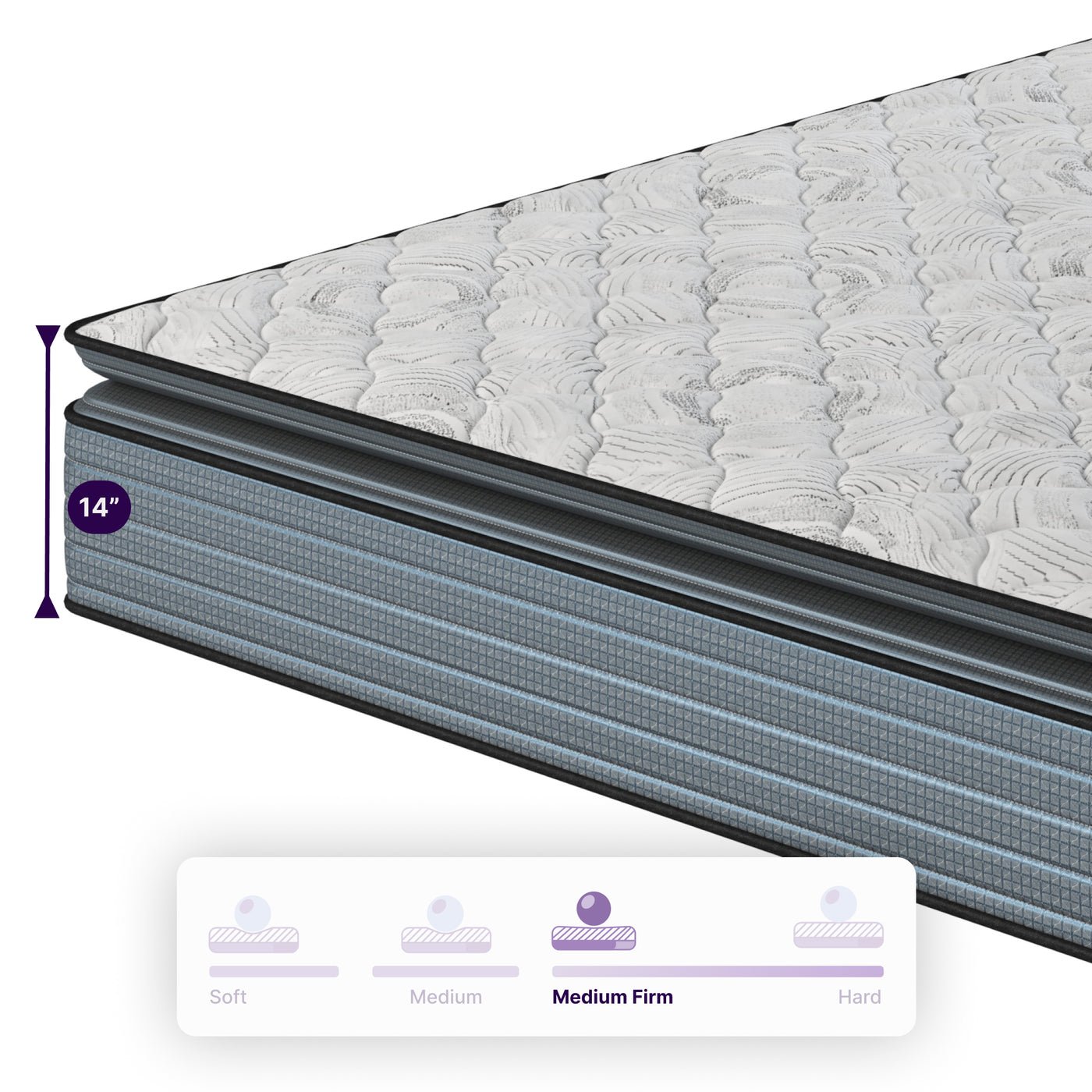 Twin Hybrid Pillow Top Mattress 14 Inch Grey White Foam Spring