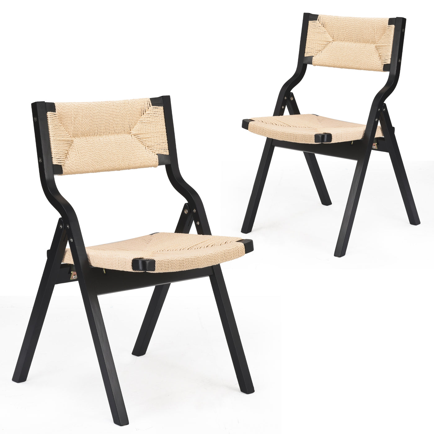 Wood Folding Dining Chairs Set of 2 Stackable Woven Seat