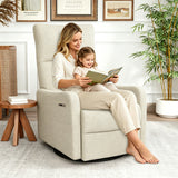 Velvet Recliner Swivel Power Beige