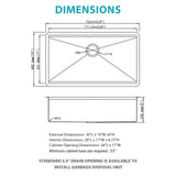 30" Undermount Kitchen Sink - 30*19*9 inch Single Bowl 16 Gauge Stainless Steel