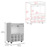 Bar Cart - 8-Bottle Rack - Glass Door Cabinet - Aluminum Top