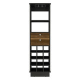 Bar Cabinet - 12-Bottle Wine Rack - Two Drawers - Black/Walnut