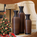 Hand-Woven PVC Rattan Vases, Set of 3 Brown Floor Vases for Home Decor