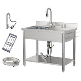 Stainless Steel Utility Sink, 38.4" Freestanding Single Bowl Laundry Sink
