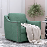 Accent Chair Swivel 360 Degree Linen Blackish Green Brass Nailheads 300 LB