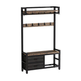 33.1" Wide Hall Tree with 2 Movable Drawers, Shoe Storage, Shelves