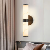 Wall Sconce Set of 2 - Faux Marble Resin, Black Iron Frame