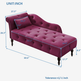 Velvet Chaise Sofa with Chaise Tufted Burgundy 61"