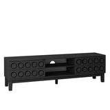 TV Stand Mid-Century Modern Solid Wood Gray Black 4-Drawer Fits 70 In TV