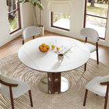Round Stone Dining Table Extendable White/Walnut 47"