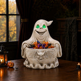 Halloween Ghost Storage Bowl Figurine, Spooky Candy Dish with LED Light for Hall