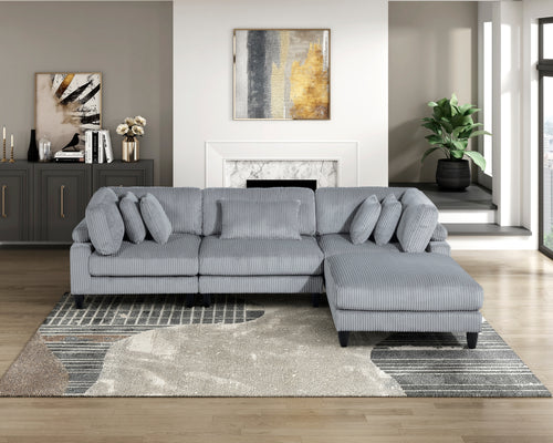 4-Piece Gray Corduroy Modular Sectional Sofa Soft Cushion