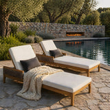 Outdoor Lounge Chair Acacia Wood Rattan Beige Cushion 4 Position