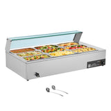 Commercial Food Warmer, 1500W Electric Stainless Steel Steam Food Warmer with Gl