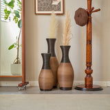 Hand-Woven PVC Rattan Vases Set of 3, GreyBrown