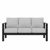 Outdoor Sofa Aluminum Black Light Gray Olefin Cushions 3 Seat 74in
