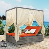 Adjustable Outdoor Sun Lounger with Canopy & Removable Cushion