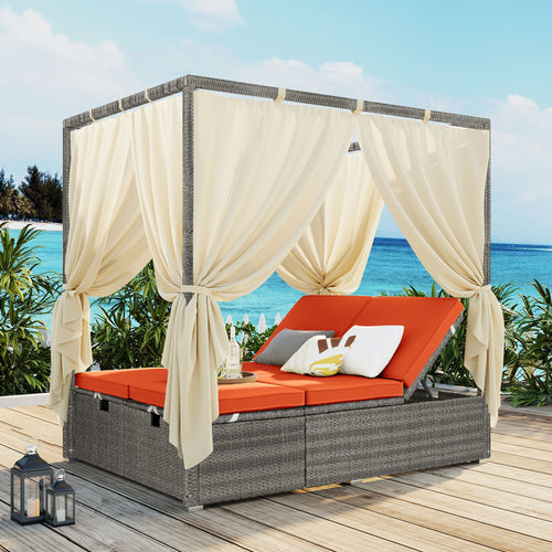 Adjustable Outdoor Sun Lounger with Canopy & Removable Cushion