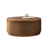Round Engineered Wood Coffee Table with Storage Natural