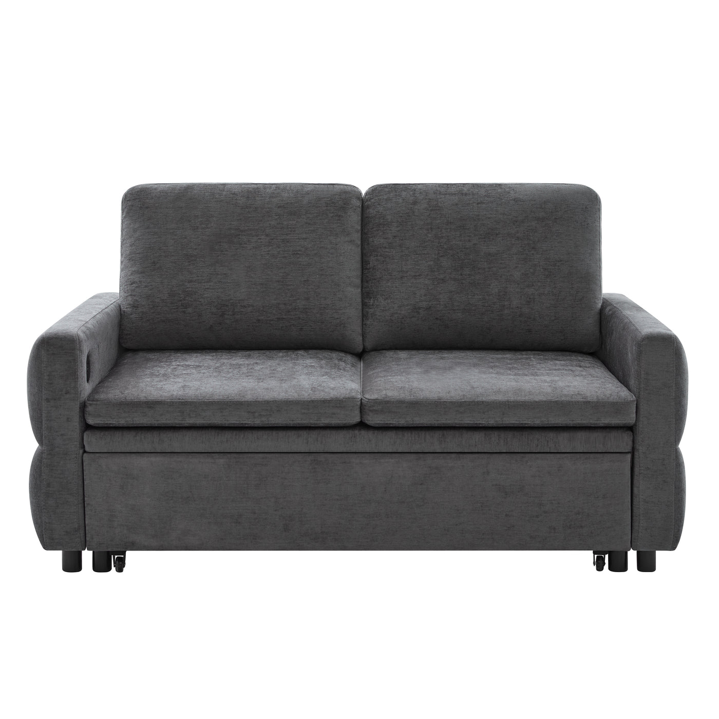 Convertible Sofa Bed 62.75' Loveseat with Adjustable Backrest, USB Ports, Grey Chenille Upholstery