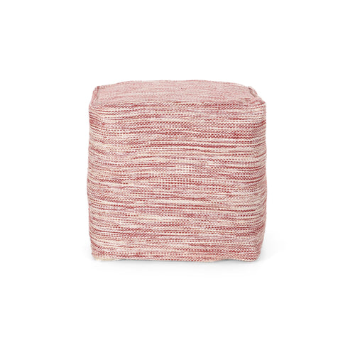 Red and White Square Pouf Ottoman 16x16 Polystyrene Beads