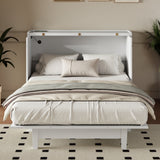 Farmhouse Style Solid Pine Murphy Bed Chest Cube with Charging Station and Storage Drawer, Full, White