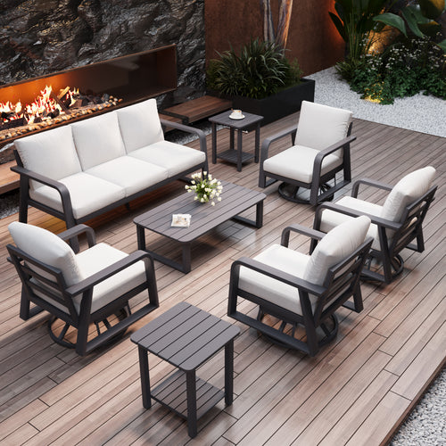 8 Piece Aluminum Patio Set Dark Gray Sofa Swivel