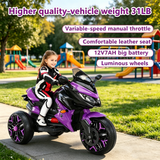 Kids Motorcycle Ride-On Motorcycle 3-Wheels Battery Powered Motorbike  Rechargea