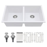 White Granite Composite Double Bowl Undermount Kitchen Sink 33" x 19