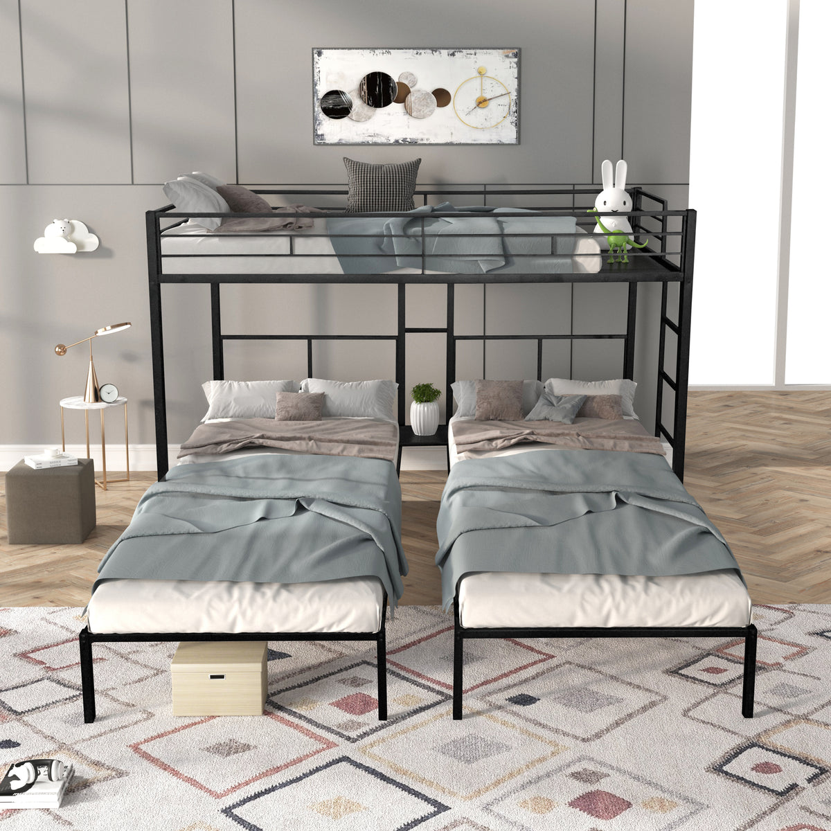 King Metal Bunk Bed Black