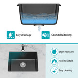 Quartz Kitchen Sink - 21" x 18" x 9.65" Black granite composite undermount bar