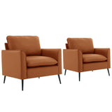 TS Nordic Retro Brown Leather 2PC Sofa Chair Set