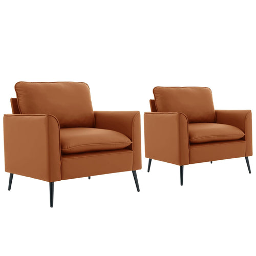 TS Nordic Retro Brown Leather 2PC Sofa Chair Set