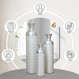 3 Pack Silver Metal Vase Set, Nested Semi-Handcrafted Embossed Vases