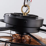 19-inch black wrought-iron cage-style ceiling fan light, featuring remote