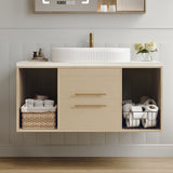 Modern 39.3 Wall-Mounted Bathroom Vanity with Oval Ceramic Sink Floating Vani...