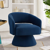 Accent Chair Swivel Barrel Velvet Navy Open Back 360 Degree 28x28x30 In